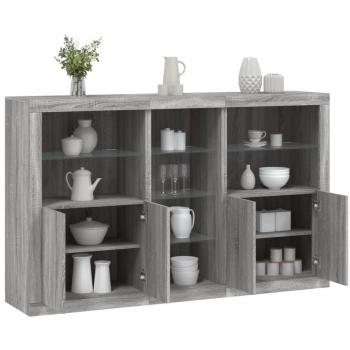 Aparador con luces LED gris Sonoma 162x37x100 cm - Mueble de Almacenaje de Salón, Armarios con Puertas, Cajón de Madera, Buffet para salón Moderno, Armario Auxiliar, Arm