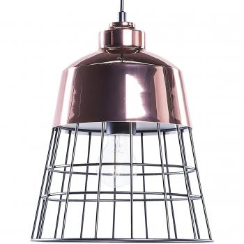 Lámpara de Techo Colgante Industrial Moderna Cobriza con Pantalla de Jaula Redonda