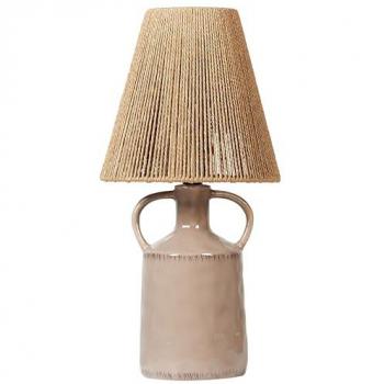 Lámpara de mesa boho de cerámica taupe con pantalla de papel de mimbre, 51 cm Larissos