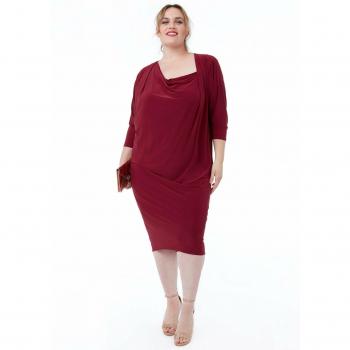 Goddiva Loose Fit Midi Dress With Asymmetric Neck - Wine - Size Large