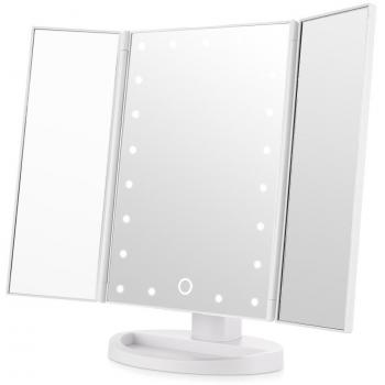 Espejo de Maquillaje Pantalla Táctil LED iluminado vanidad espejo componen Tri-Fold con 21pcs luces 180 grado libre rotación mesa encimera cosmética baño espejo
