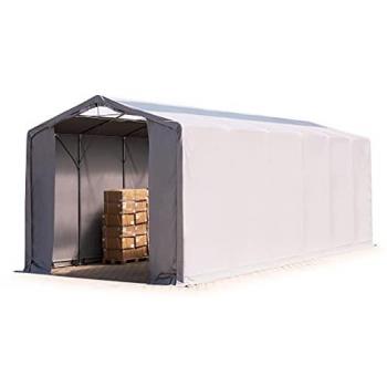 Carpa industrial Toolport 6x12 m con claraboya, PVC 850 N 100% impermeable, color gris, altura lateral de 4 m, entrada con cremallera