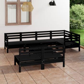 vidaXL Juego de muebles de jardín 8 piezas en madera maciza de pino negro