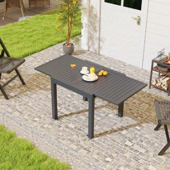 Costway Grey Rectangle Aluminum Expandable Patio Dining Table with Slatted Tabletop, 29.5 in