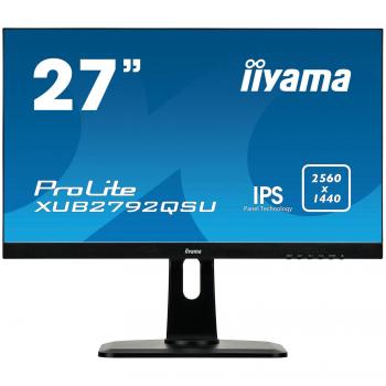 Monitor iiyama ProLite XUB2792QSU-B1 de 27 pulgadas, Resolución WQHD 2560x1440, Panel IPS, Relación de Aspecto 16:9, Frecuencia de Actualización 70Hz, Tiempo de Respuesta 5ms, Conexiones DVI/HDMI/DisplayPort/USB3.0, Ajustable en Altura y Pivotante - Co