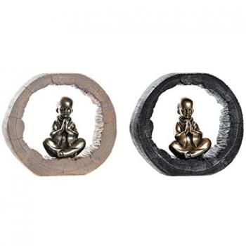 Figura Decorativa DKD Home Decor Negro Dorado Monje Oriental 20,8 x 6,5 x 18,5 cm (2 Unidades)