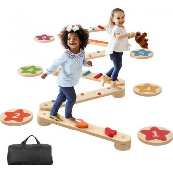 Vevor - Montessori Wooden Balance Beam Stepping Stones, 6-Piece Set for Toddlers Ages 2-6, Develops Coordination and Gross Motor Skills