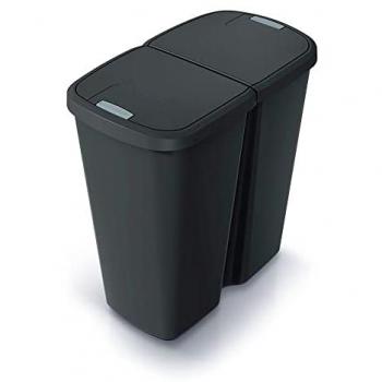 Papelera KEDEN con 2 tapas independientes color negro de 45L, dimensiones 48x28x51 cm