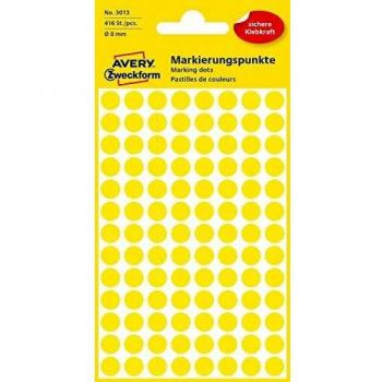 Puntos de Marcación Autoadhesivos AVERY Zweckform 3013, Ø 8 mm, Amarillo, 416 Etiquetas (4 Hojas)