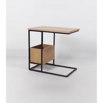 Mesita auxiliar de metal y MDF natural con diseño contemporáneo