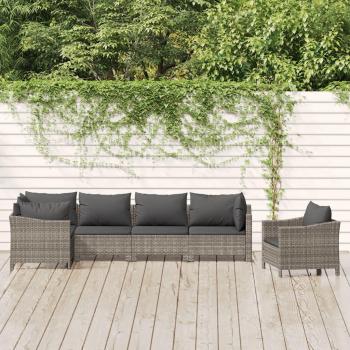 vidaXL 6-Piece Grey Poly Rattan Garden Lounge Set with Cushions