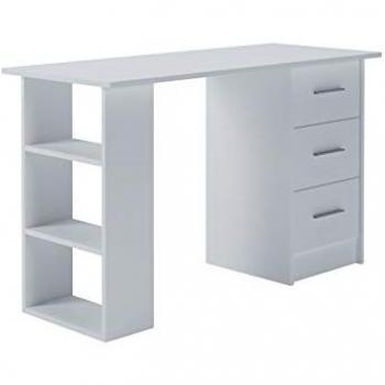 Mesa escritorio DESKI, tipo: mesa de estudio, características: gran capacidad de almacenaje, 3 cajones, 3 estantes, dimensiones 120x72x49 cm, color blanco, estilo minimalista, robusto y espacioso