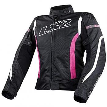Chaqueta de Moto para Mujer LS2 Gate Lady Negra con Protección CE - Diseño Elegante, textil impermeable, colores negro, blanco y rosa, talla L