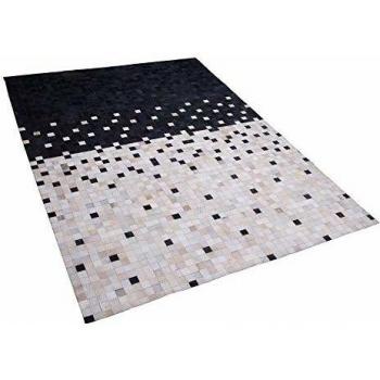 Alfombra de Piel de Vaca Negra y Beige Patrón Patchwork Rectangular 160 x 230 cm