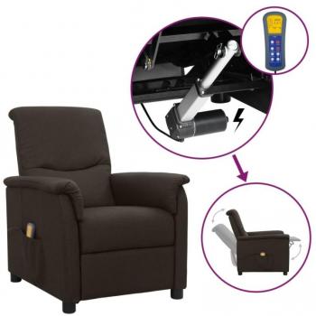Silla de masaje elevable de tela marrón oscuro con función reclinable y diseño ergonómico