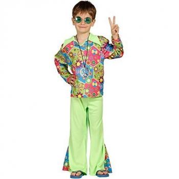 Guirca - Disfraz de chico hippie con pantalón y camiseta, para niños de 7-9 años, multicolor