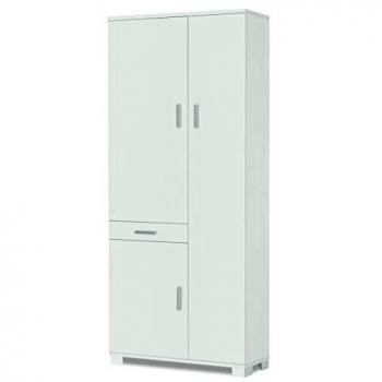 Armario Multiusos Blanco con Tres Puertas y un Cajón, Dimensiones 77x34x178 cm