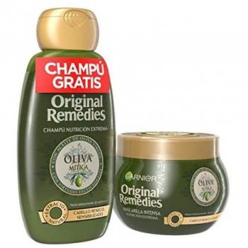 Garnier Original Remedies Set Oliva Mítica Champú y Mascarilla 590 ml - Champú hidratante y nutritivo + Mascarilla reparadora para cabello seco y dañado