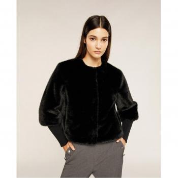 Chaqueta de mujer corta con puños de punto y escote redondo
