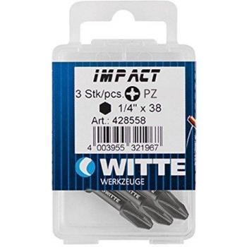 Witte 428560 Caja 3 puntas de destornillador Pz. 3x1/4x38 para atornilladores a batería de impacto profesionales, Único, Set de 3 Piezas