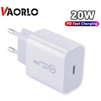Cargador Rápido VAORLO PD 20W para iPhone 12, 11, Xs, Xr, Pro Max - Adaptador USB-C con Enchufe EU/UK/US - Cargador de Via