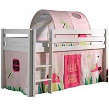 Cama Altillo Pino Macizo Blanco 90x200 cm con Tienda y Túnel Spring