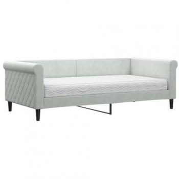 Sofá cama con colchón terciopelo gris claro 90x190 cm
