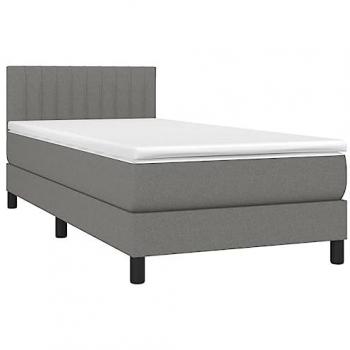 Cama Box Spring con Colchón y Luces LED en Tela Gris Oscuro 90x200 cm