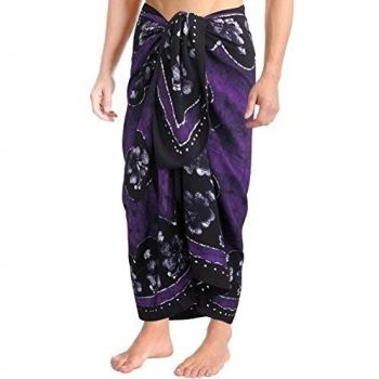 La Leela batik mano del algodón floral del traje de baño / ropa de noche sarong pareo violeta de los hombres