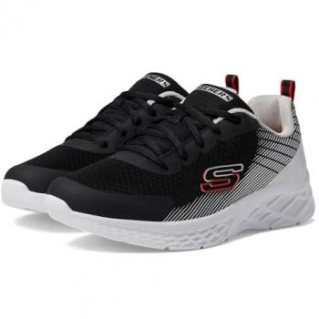 Zapatillas Skechers Microspec II Vovri Niño Negro/Gris/Rojo, deportivas ligeras con cierre de cordones, lavables en lavadora, color negro con detalles en plata y rojo