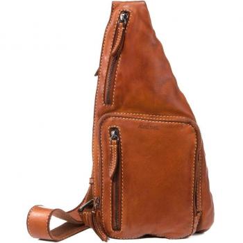 STEPPING STRONG STAMP - Mochila cruzada de hombre en piel color cuero