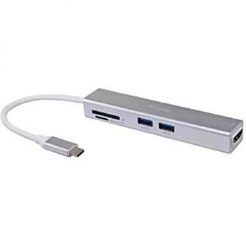 Equip 133480 - Adaptador USB-C multifunción 5 en 1, HDMI, 2 Puertos USB 3.0, SD, 4K30Hz, 0,15m, Color Plateado