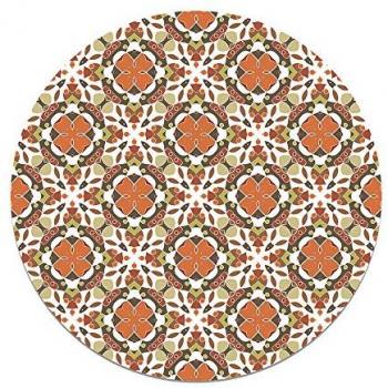 Alfombra Vinílica Redonda Hidráulico Oriental Mosaico Naranja 150x150 cm - Antideslizante e Ignífuga para Cocina y Salón