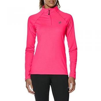 Asics LS 1/2 Zip Jersey Top de Manga Larga, Mujer, Rosa