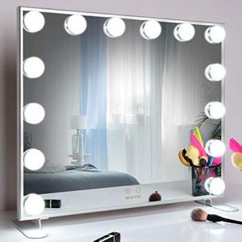 WONSTART Hollywood Espejo Maquillaje con luz Espejo de Maquillaje Montado Mesa/en la Pared con 14 Piezas de Iluminación Ajustable con Bombillas Espejo Grande Regalo para Mujer