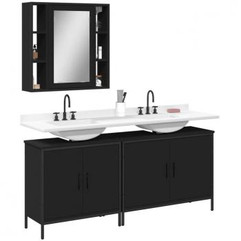 Set de Muebles de Baño 3 Piezas Madera Contrachapada Negro