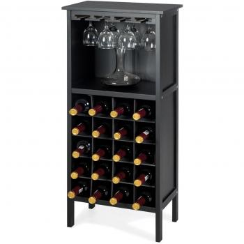 Estante de Vino Botellero para 20 Botellas con Soporte de Copas Madera de Pino 24,5 x 42 x 96 cm Negro