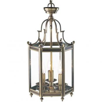 Lámpara colgante Moorgate de latón antiguo y vidrio con 3 bombillas, diseño elegante, estilo vintage, ideal para iluminación decorativa en interiores
