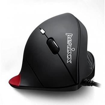 Perixx PERIMICE-518R - Ratón ergonómico con Cable USB Vertical, 6 Botones y 2 Niveles de dpi 1000/1600, diseño para diestros, Manos Grandes, Color Rojo y Negro