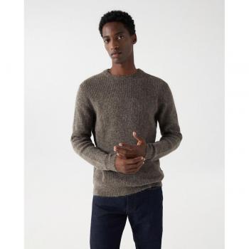 Jersey de punto de lana color marrón con cuello redondo