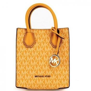 Michael Kors Mercer XS Honeycomb Gold Signature PVC North South Shopper Crossbody Bag