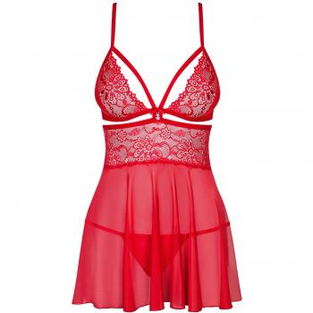 OBSESSIVE - 838-BAB-3 Babydoll y Tanga Color Rojo Talla S/M