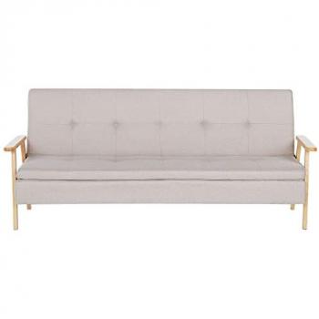 Sofá Cama Beige de Tela Poliéster 3 Plazas con Estructura de Madera Maciza y Reposabrazos Click Clack Modelo Tjorn