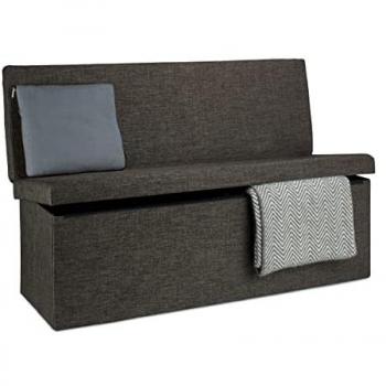 Baúl Almacenamiento Plegable con Respaldo de Lino, Puff Asiento Taburete, 73x114x38 cm, Marrón - Relaxdays