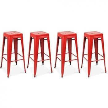 Lote de 4 taburetes de bar de acero rojo mate Oviala