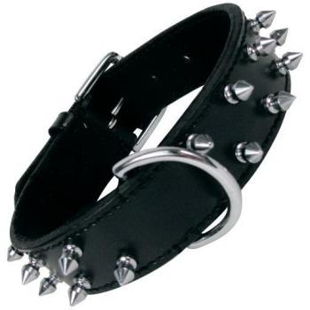 Collar para Perros Gloria Pets de Piel Negro con 2 Filas de Pinchos, 50 cm x 35 mm