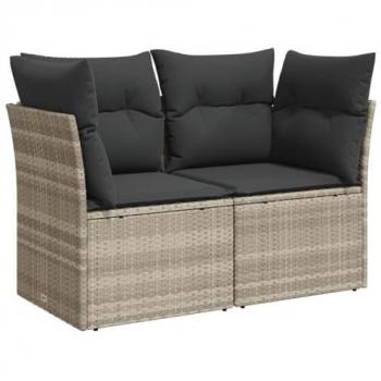Sofá de jardín con 2 asientos, cojines de polyrattan gris claro, ratán sintético gris claro, diseño modular, ideal para patio, terraza y balcón