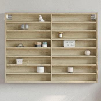 Vitrina de madera de ingeniería 100x8,5x75 cm en color Blanco, Negro y Roble Sonoma - Mueble de Almacenaje Estantería para Oficina, Estudio y Dormitorio