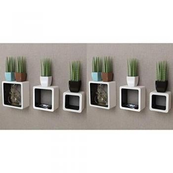 vidaXL 6X Estanterías de Cubos Pared Blanco y Negro Decoración Librería Diseño