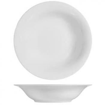 Plato hondo de porcelana grabado blanco, 23 cm